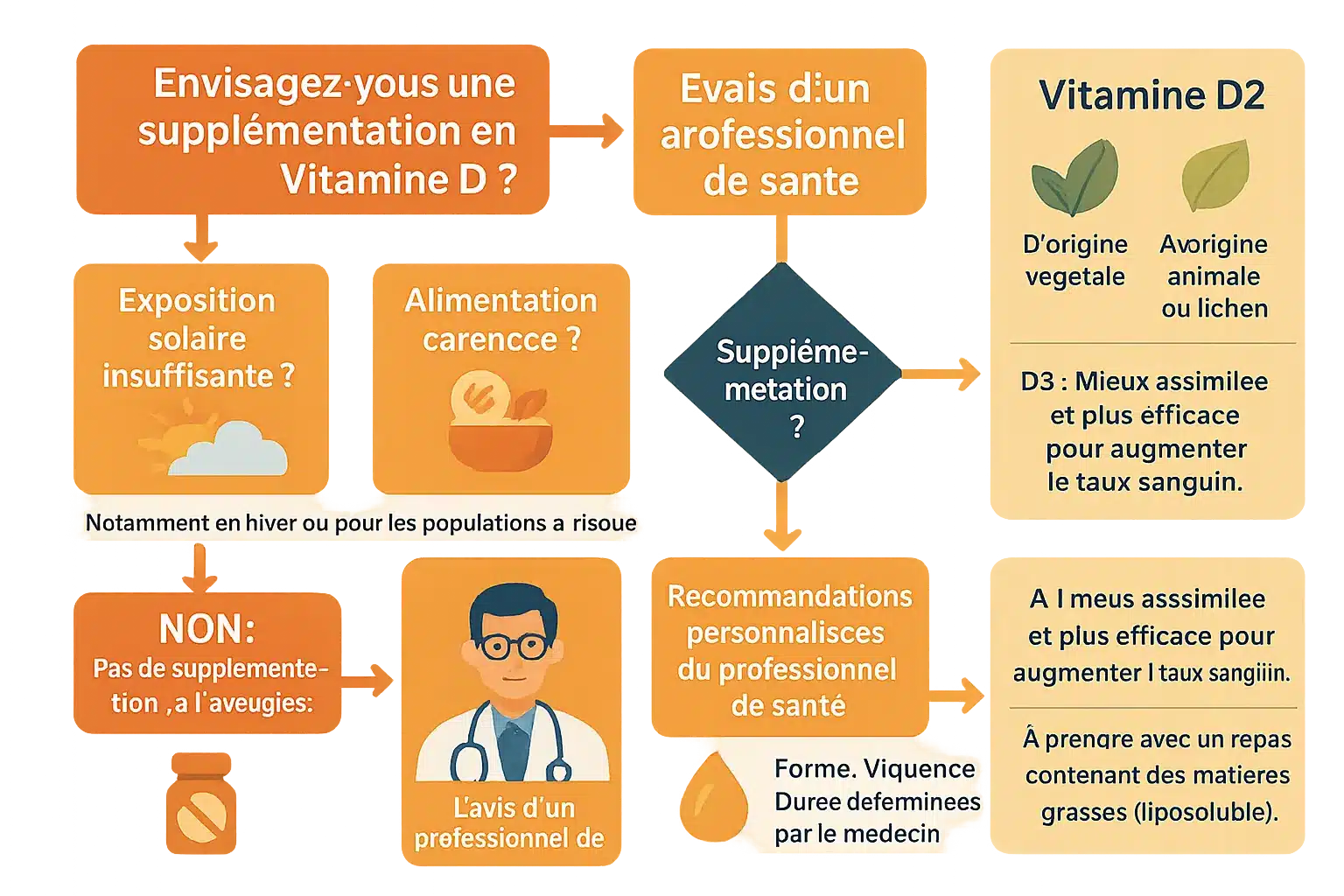 Schéma des sources de vitamine D et son rôle dans l'organisme