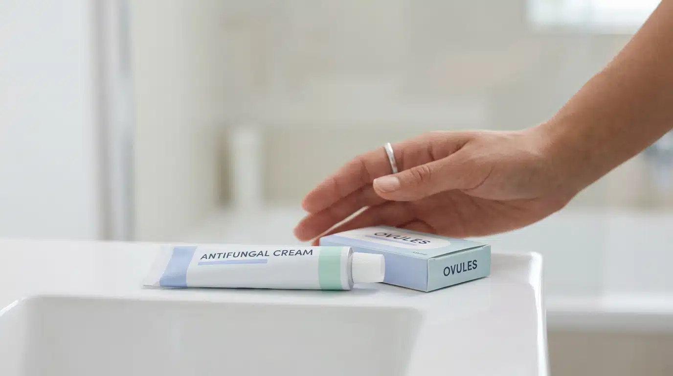 Crème ovule antifongique présentée avec des ovules dans un emballage, pour le traitement des mycoses