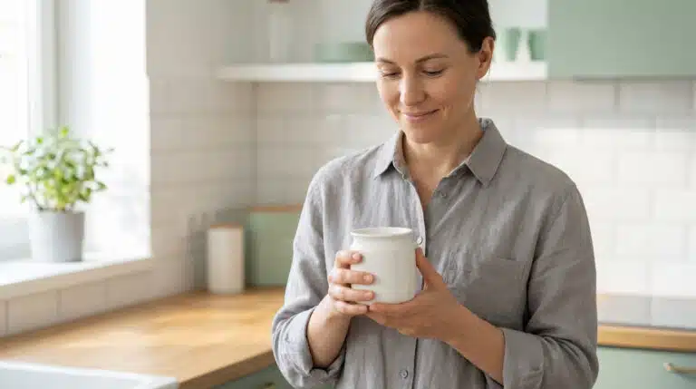 Moment de sérénité en cuisine illustrant l'utilisation d'un vermifuge adulte