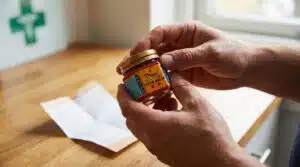 Mains tenant un pot de baume du tigre illustrant le baume tigre danger