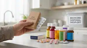 Boîtes de médicament périmé empilées montrant l’importance de vérifier la date de péremption