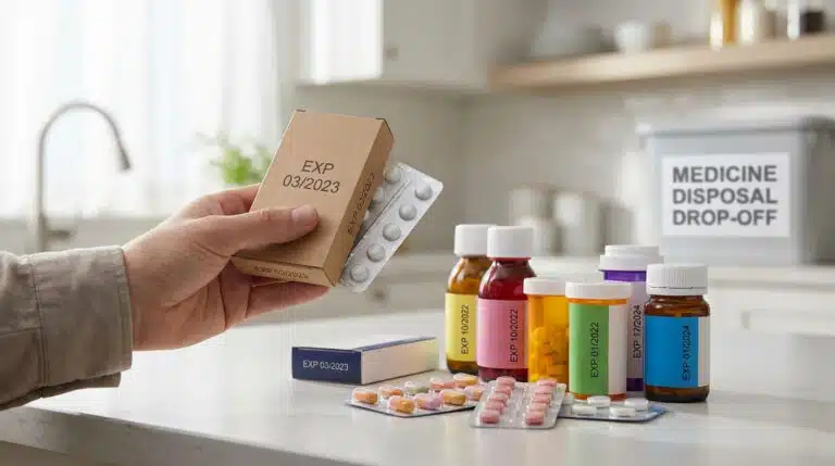 Boîtes de médicament périmé empilées montrant l’importance de vérifier la date de péremption