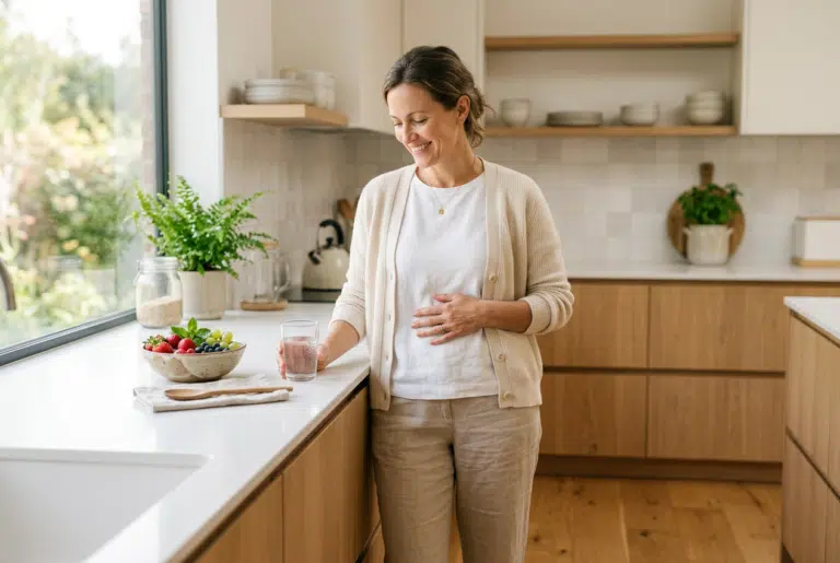 Constipation médicament : femme soulagée illustrant le retour à un transit confortable