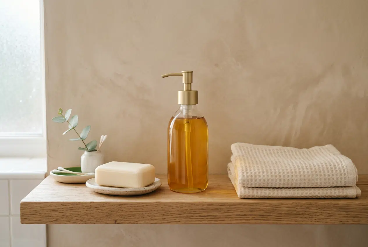 Pain sans savon, huile lavante et serviette pour l’hygiène des peaux sensibles