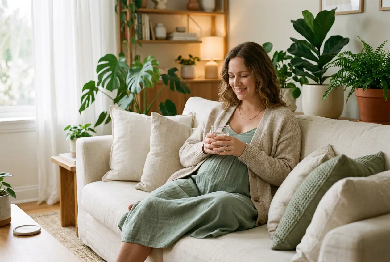 Constipation et laxatifs pendant la grossesse Constipation pendant la grossesse : femme enceinte privilégiant l’hydratation