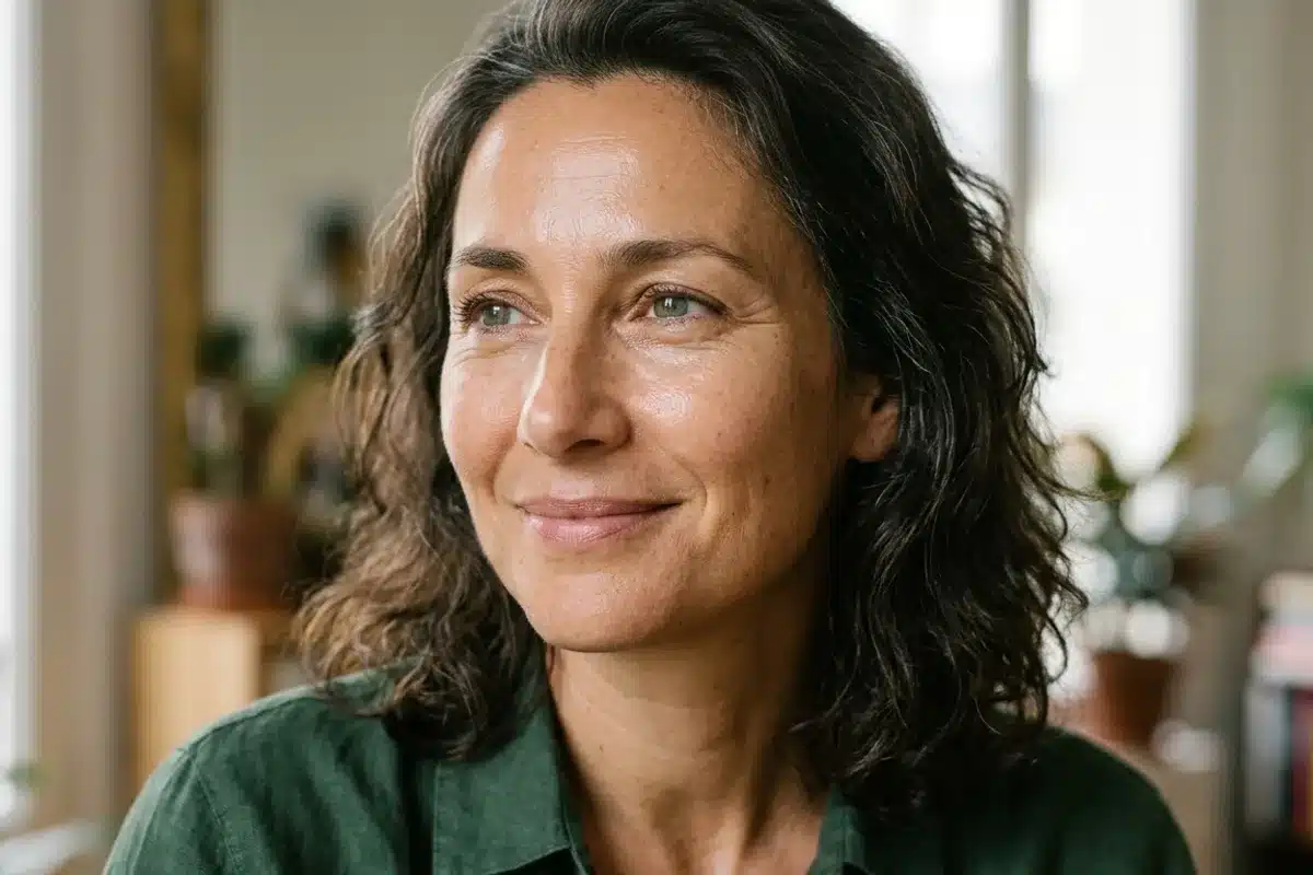 Peau lumineuse d une femme d age mur Femme d age mur au visage souriant et a la peau lumineuse et hydratee