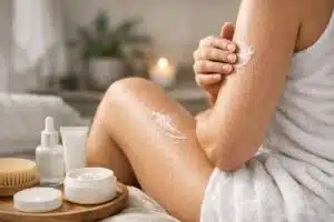 Gros plan d’une peau rugueuse présentant une kératose pilaire sur le bras