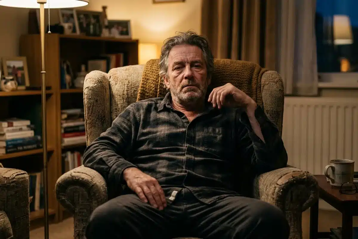Épuisement de l aidant familial, besoin de répit Aidant familial épuisé se reposant dans un fauteuil à domicile