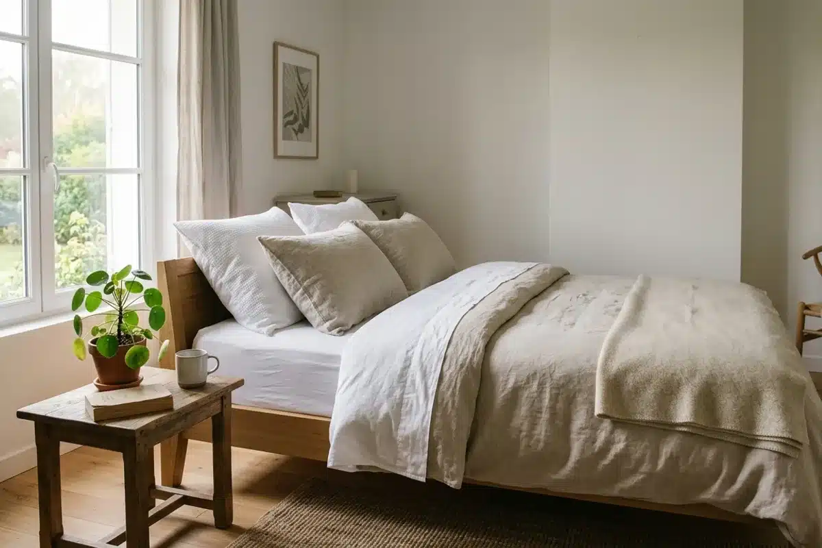 Hygiène de sommeil : une chambre reposante Chambre claire et ordonnée favorisant une bonne hygiène de sommeil