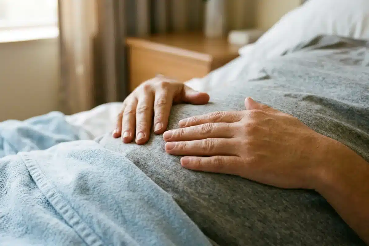 Massage abdominal pour soulager les ballonnements Mains posées doucement sur l abdomen pour un massage anti-ballonnements