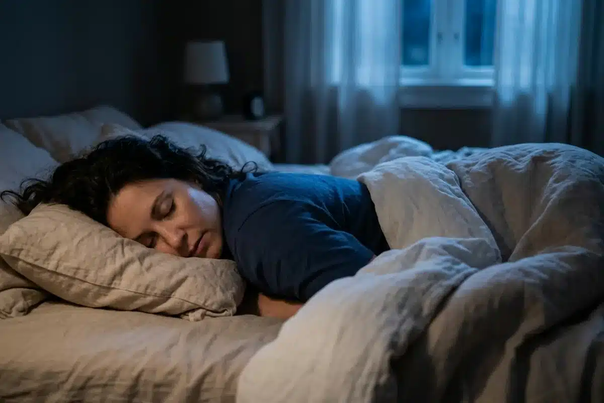 Cycles du sommeil : une nuit réparatrice Adulte endormi paisiblement la nuit pendant une phase de sommeil profond
