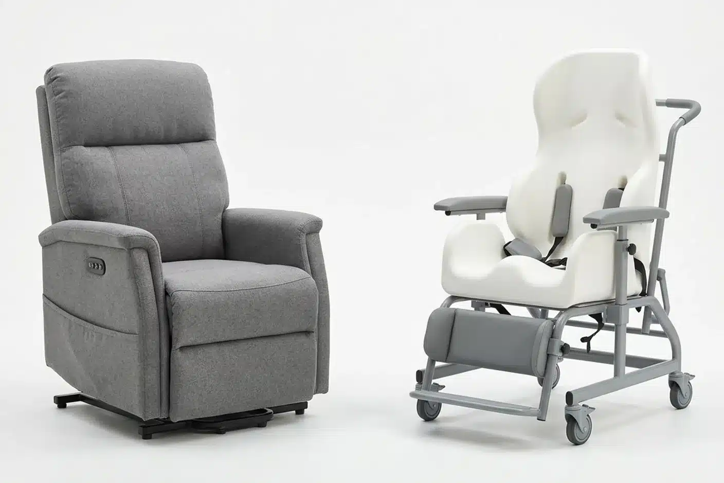 Siège coquille et fauteuil releveur électrique comparaison Comparaison entre un fauteuil releveur électrique standard et un siège coquille médical