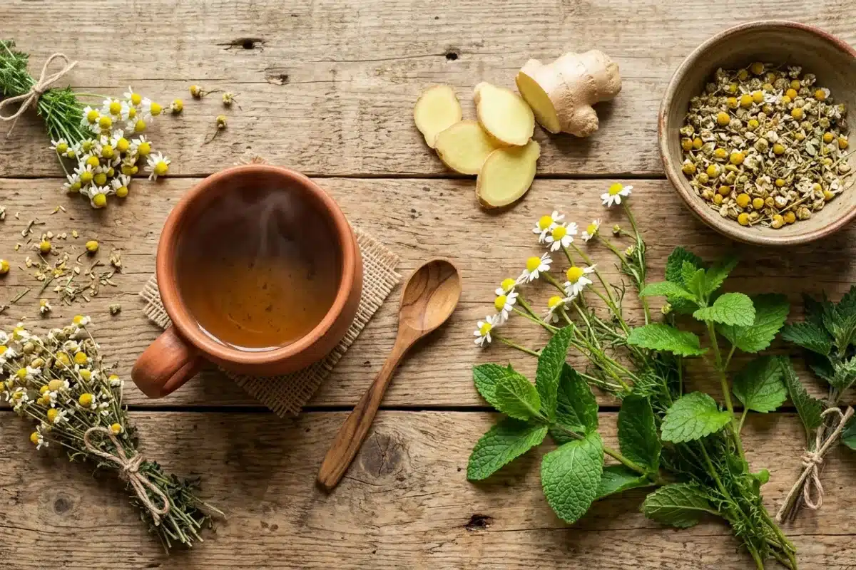 placeholder Tisane de camomille, gingembre et menthe, remèdes naturels pour apaiser les règles douloureuses
