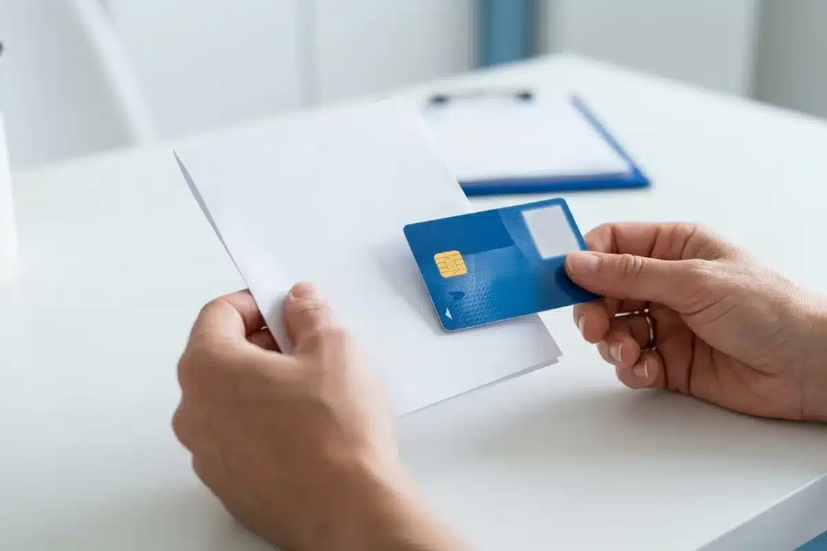 Ordonnance et carte Vitale pour remboursement patch nicotine Mains tenant une ordonnance et une carte Vitale pour le remboursement des substituts nicotiniques