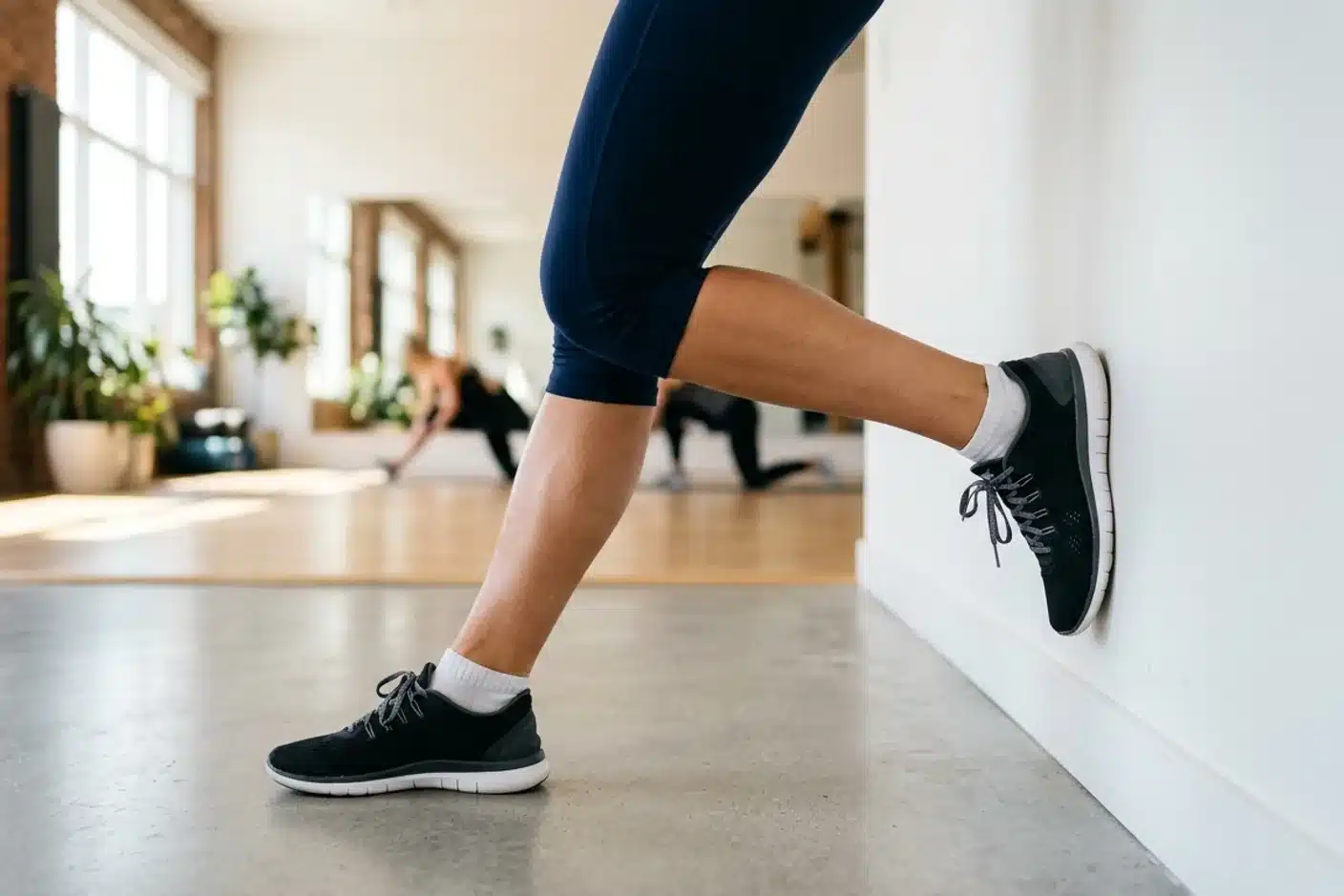 Exercice d'étirement pour soulager la tendinite du pied exercice d'étirement du tendon d'Achille et du mollet contre un mur, traitement kinésithérapie tendinite pied