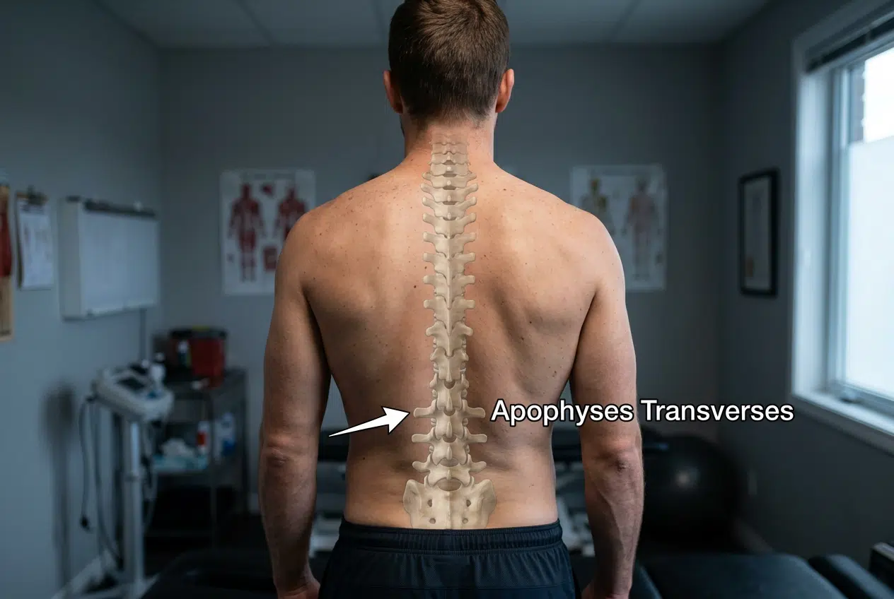 Schéma des apophyses transverses sur les vertèbres lombaires